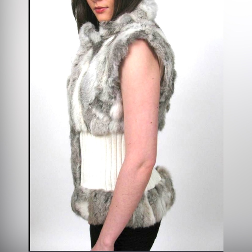 Neiman Marcus MK Metric Knits Fur Collection Vest Ribbed Knit Waist Ski Bunny